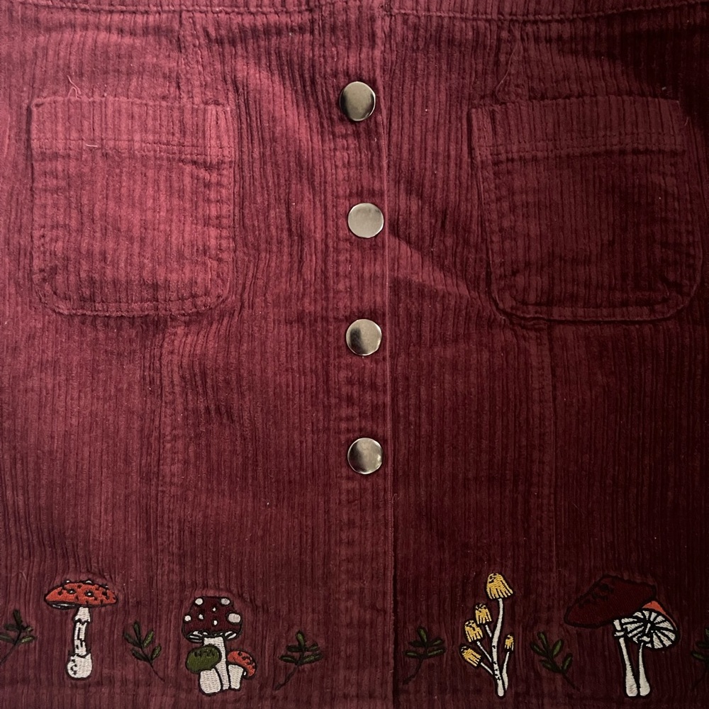 Corduroy Skirt with Snaps Buttons and Mushroom Embellishments - Picture 4 of 10